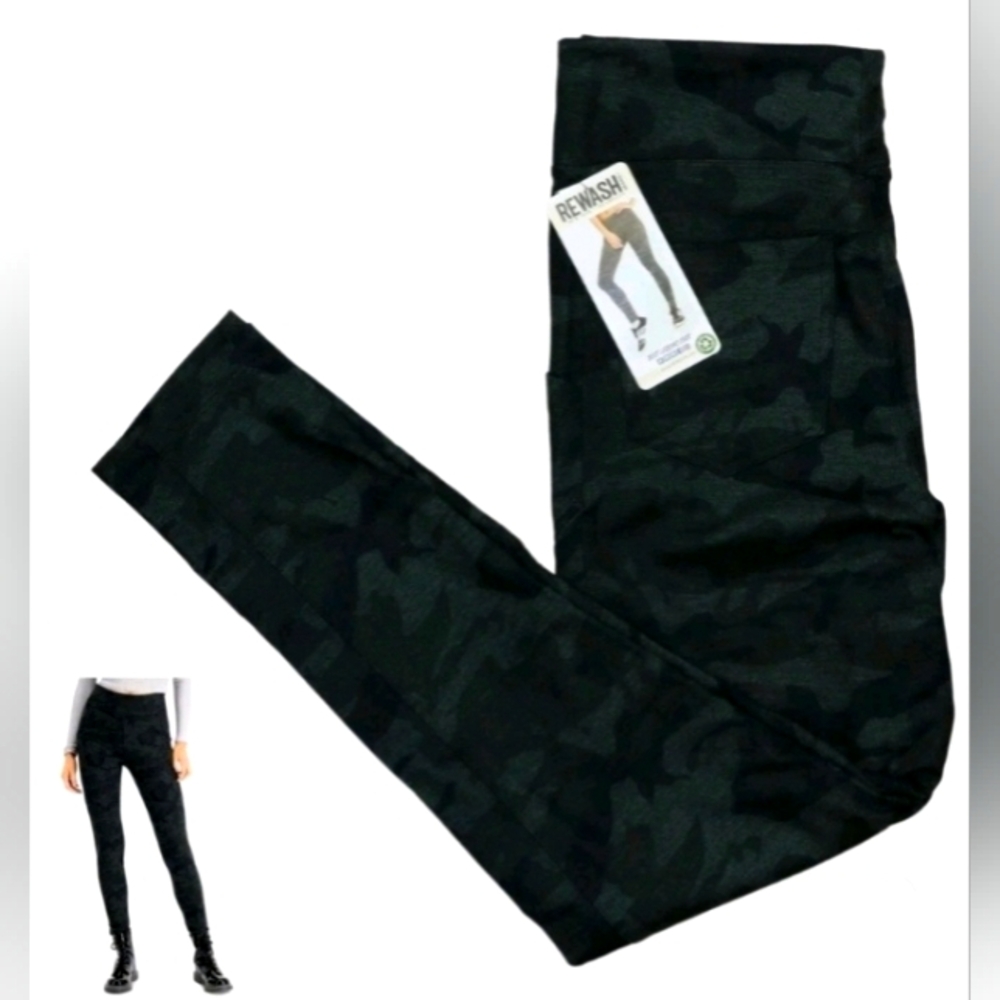REWASH High Waist Camouflage Print Comfort Stretch Women's Leggings L NWT Grey